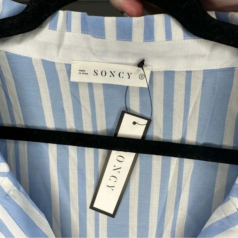 NWT Soncy Pajama Set Blue & White Striped Long Sleeve & Short Set Size 5 / 28 - Picture 3 of 5